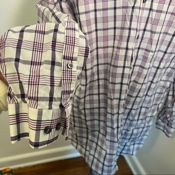 J. Ferrar Button Down Shirt White Purple Plaid - Picture 6 of 10